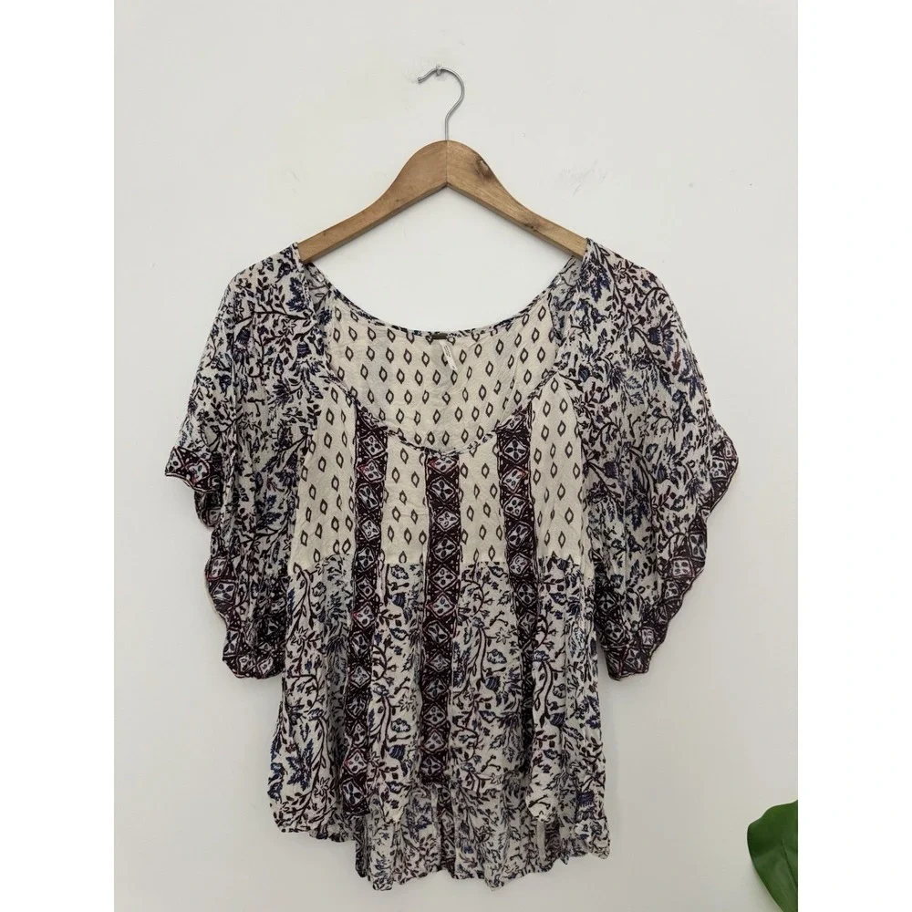 Free People Geometric V Neck Top Shirt S